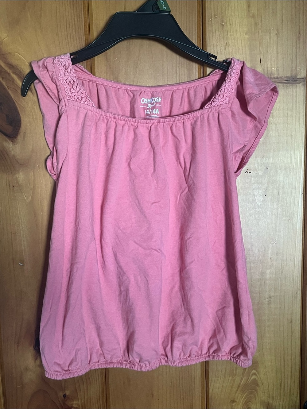 OshKosh B'gosh Pink Short Sleeve Lace-Trim Peasant Top